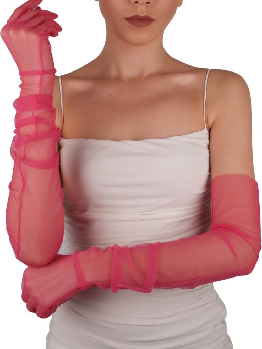 Sheer Elbow Length Bridal Gloves for Women - Tulle for Weddings, Prom & Parties